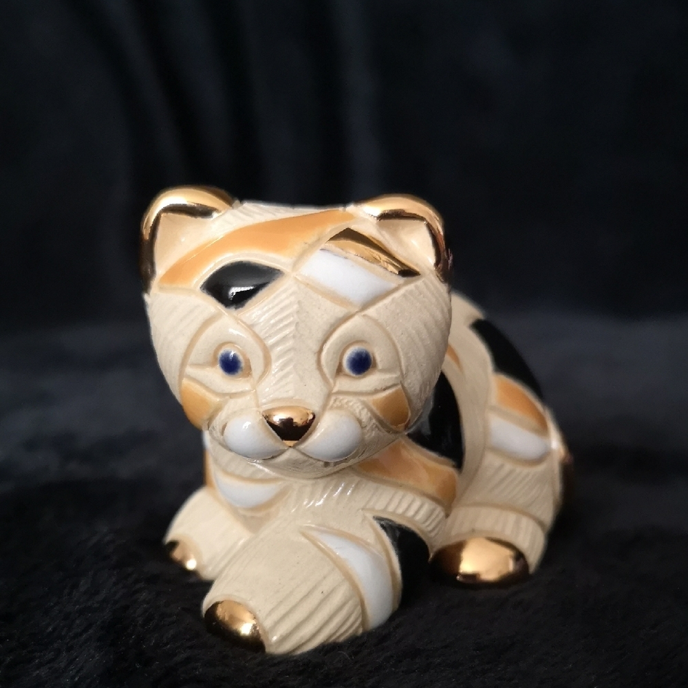 Adorable HTF Rinconada Pottery Gold Orange & Black Ceramic Tiger Cat Figurine